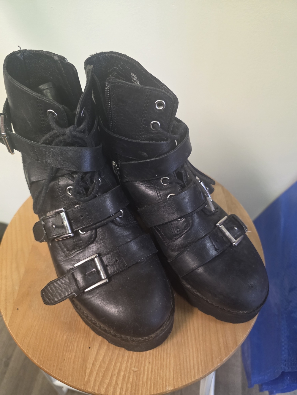 Black Buckled Lace-Up Kids Boots
